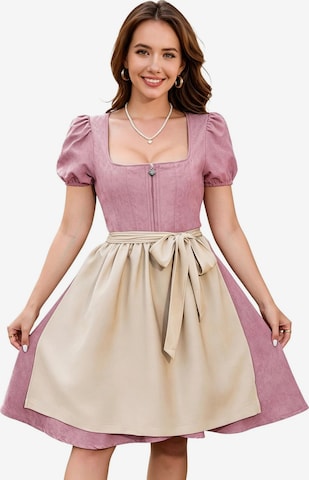 KoJooin Dirndl 'Damen Zweiteiliges Oktoberfest-Set Kunstleder-Optik Kleid mit verstellbarer Schürze Dirndl-Kleid' w kolorze różowy: przód