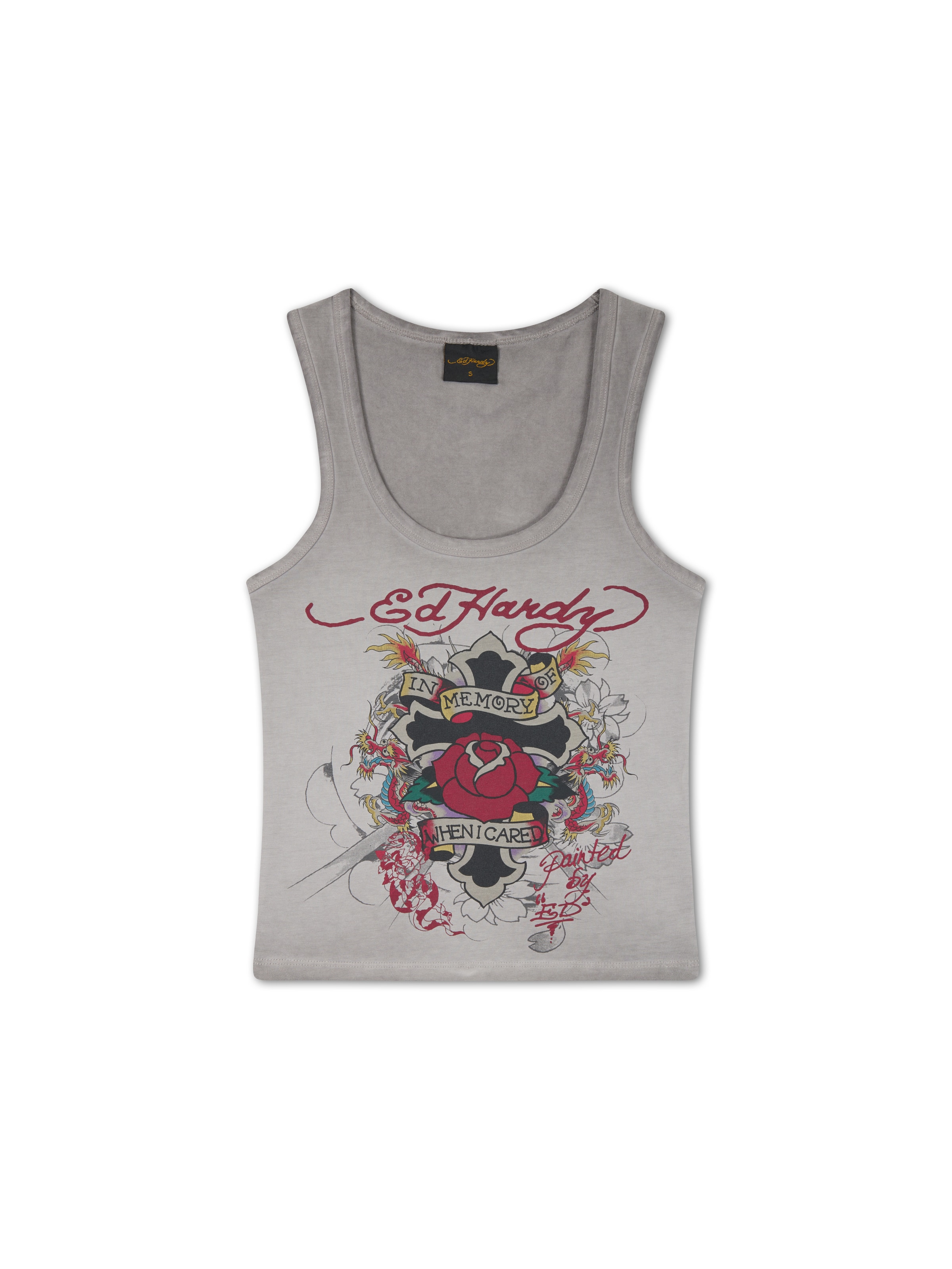 Top 'In Memory Of When I Cared' di Ed Hardy in grigio: frontale