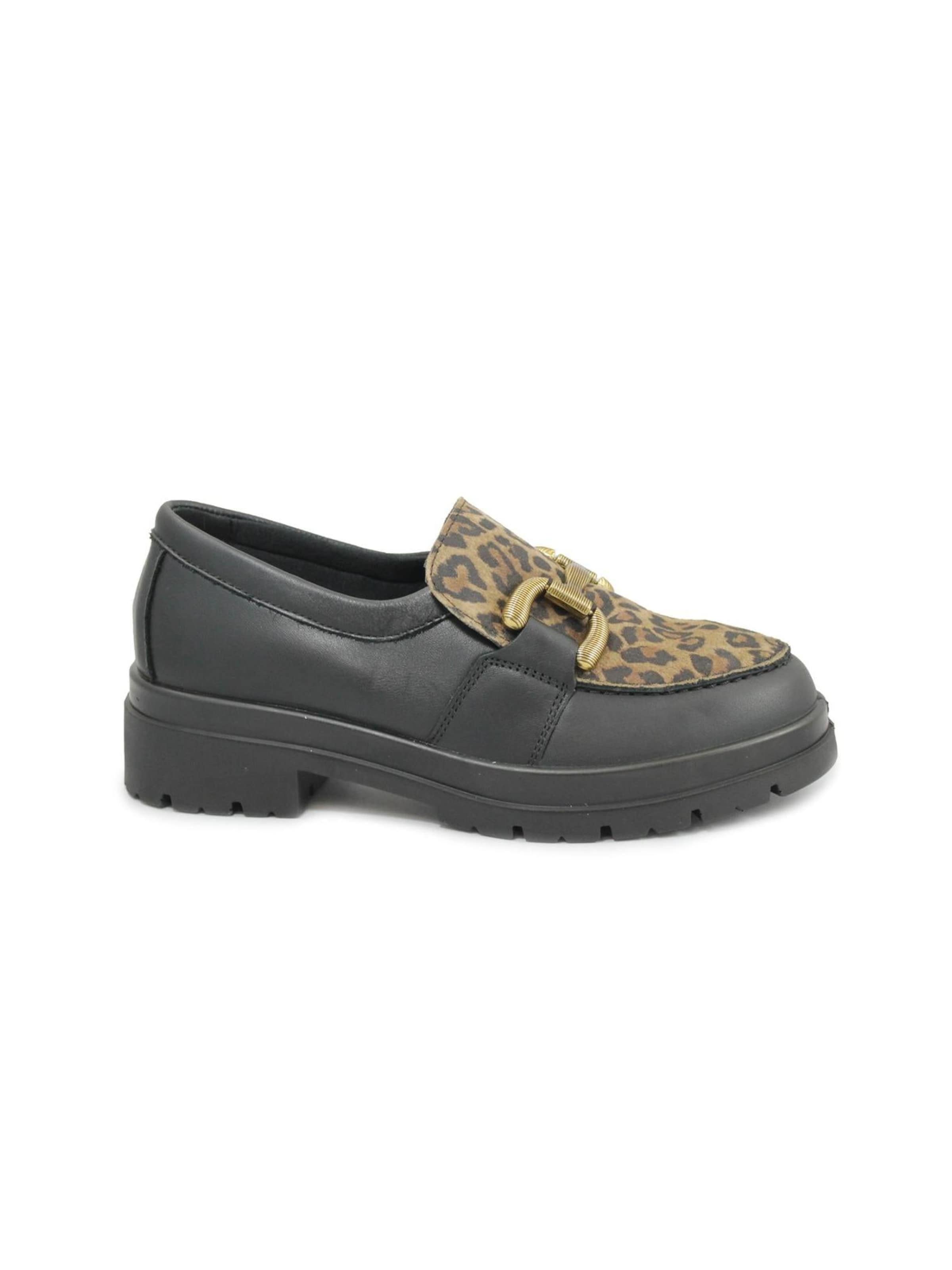 Enval Soft Moccasins 'ENVAL SOFT 8752522 nero leopardo mocassino donna morsetto  pelle memory foam' in Black: front