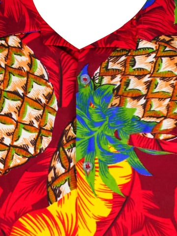 King Kameha Shirt 'Pineapple Hibiscus' in Rot