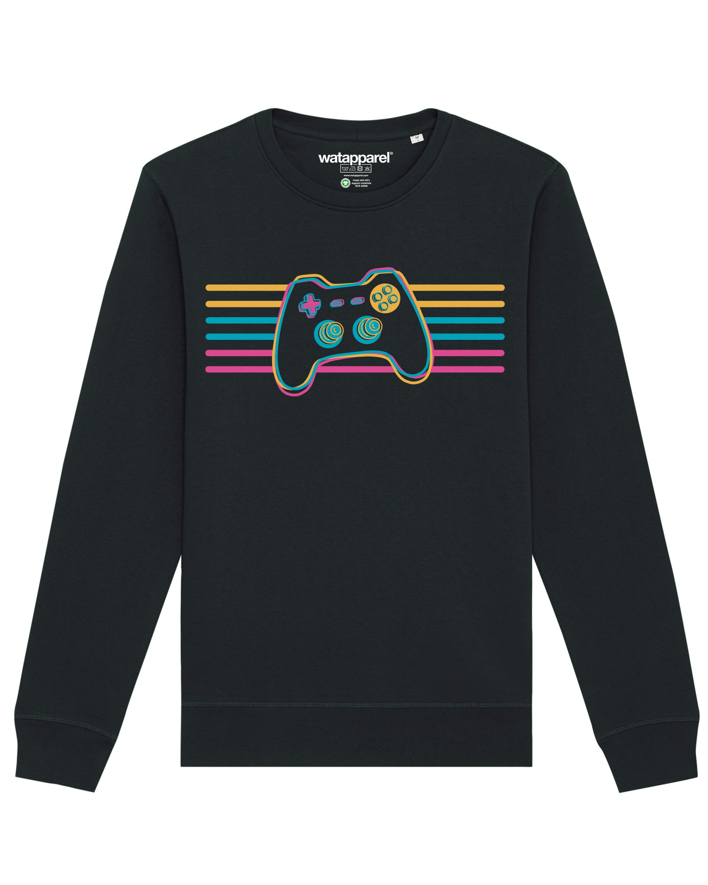 Watapparel Sweatshirt 'Retro Joystick' in Zwart: voorkant