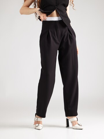 Warehouse Regular Pleat-Front Pants in Black: front