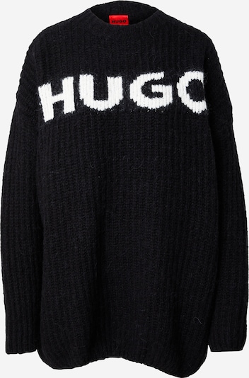 HUGO Υπερμέγεθες πουλόβερ 'Slogues' σε μαύρο / λευκό, Άποψη προϊόντος
