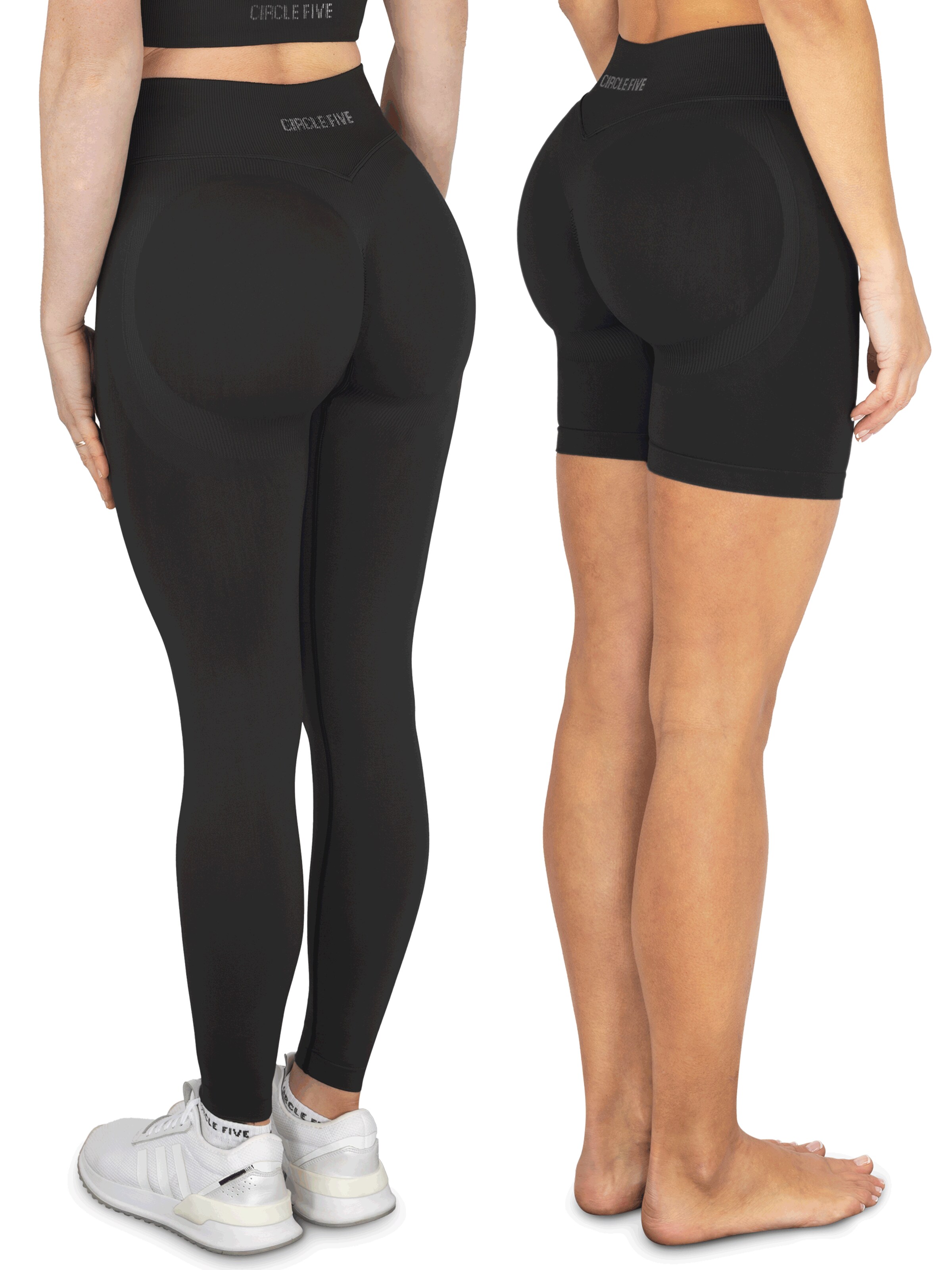 Circle Five Skinny Leggings 'Scrunch Set Push-Up Shorts + Push-Up Leggings'‌‌‌‌‌‌‌‌‌‌ in Schwarz: Vorderseite