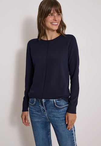 CECIL Basic Pullover mit Rundhals in Unifarbe in Blau: Vorderseite