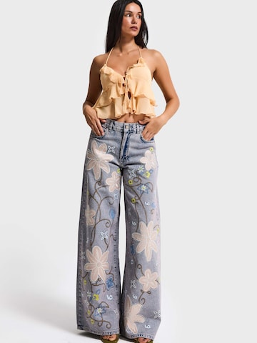 IT'S BASIC Wide leg Jeans 'RHINESTONE PALAZZO MID RISE JEANS (Lenght 32)' in Blue: front