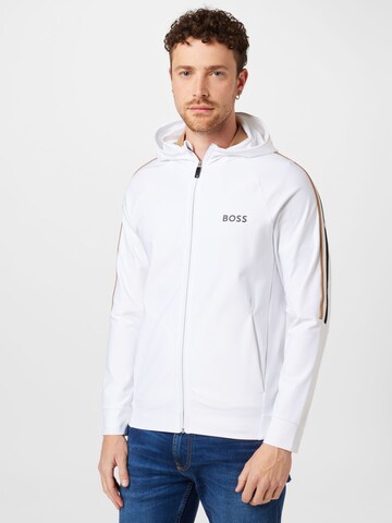 BOSS Sweatjacke in Weiß: Vorderseite