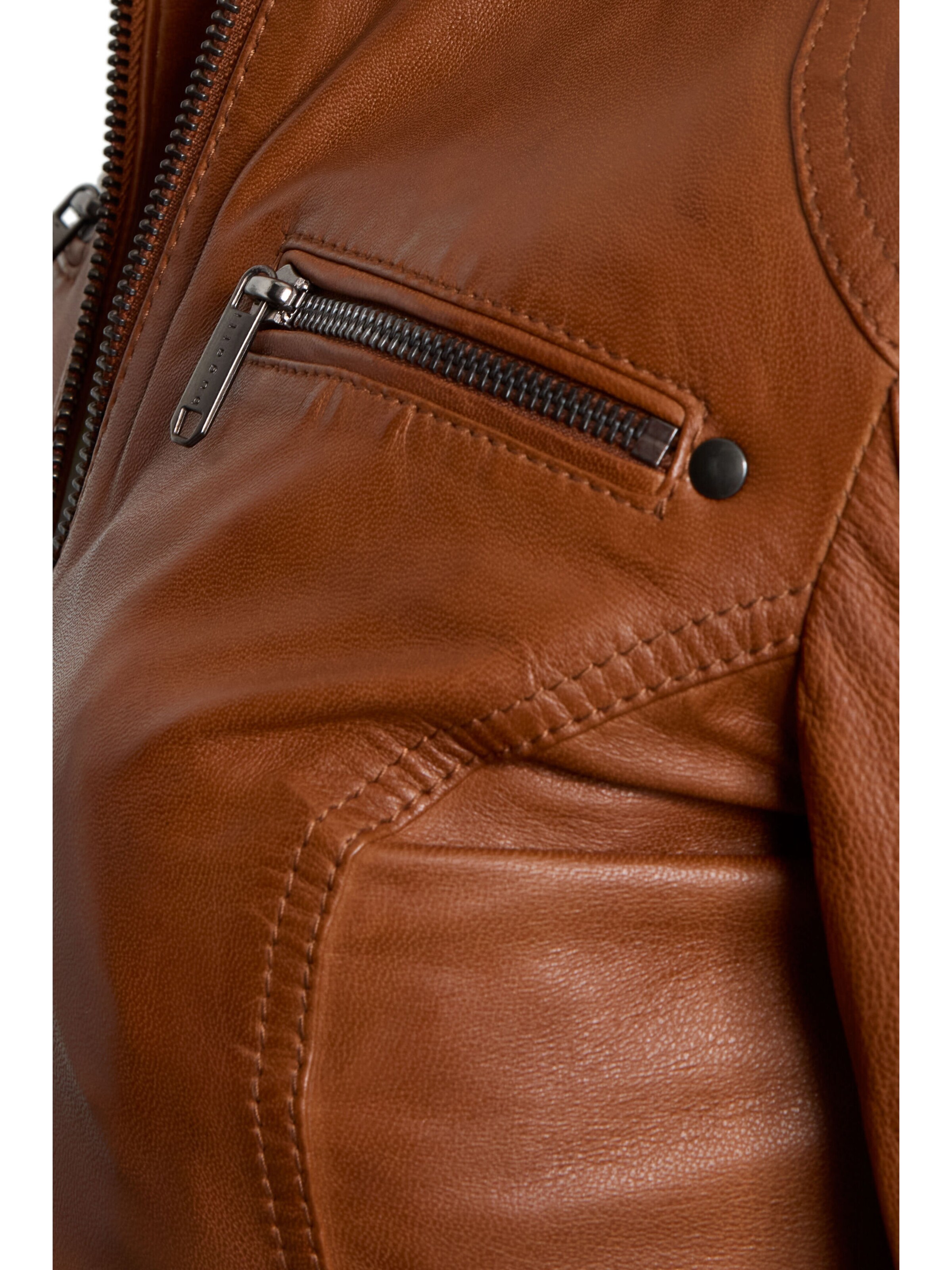 bugatti Lederjacke aus hochwertigem Leder, mit Stehkragen in Braun