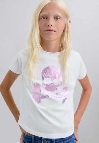 Tricou 'Strokeskulltee Girls' de la Scalpers pe alb: față