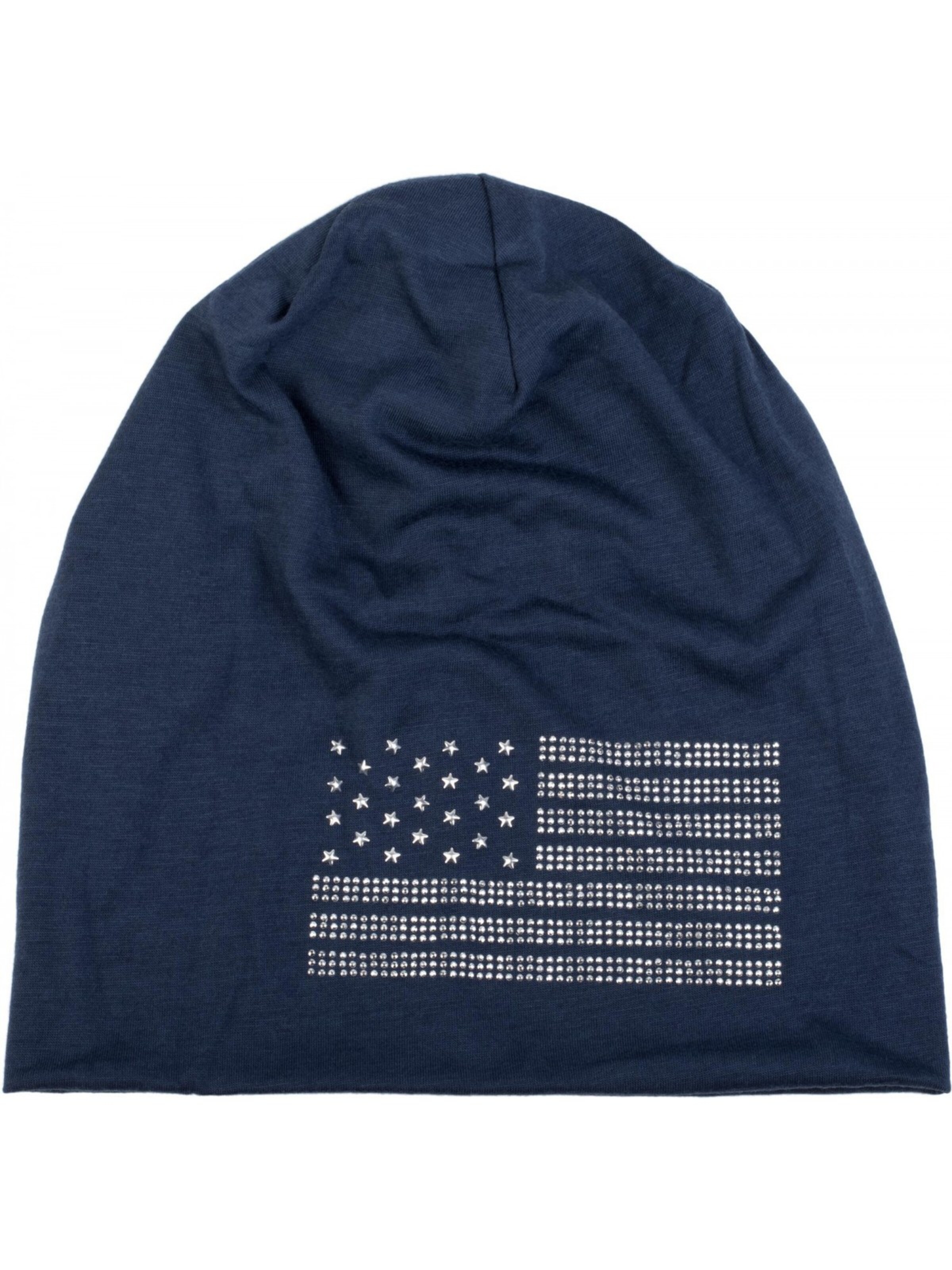 styleBREAKER Mütze 'Beanie mit USA Flagge aus Strass'‌‌‌‌‌‌‌‌‌ in Blau