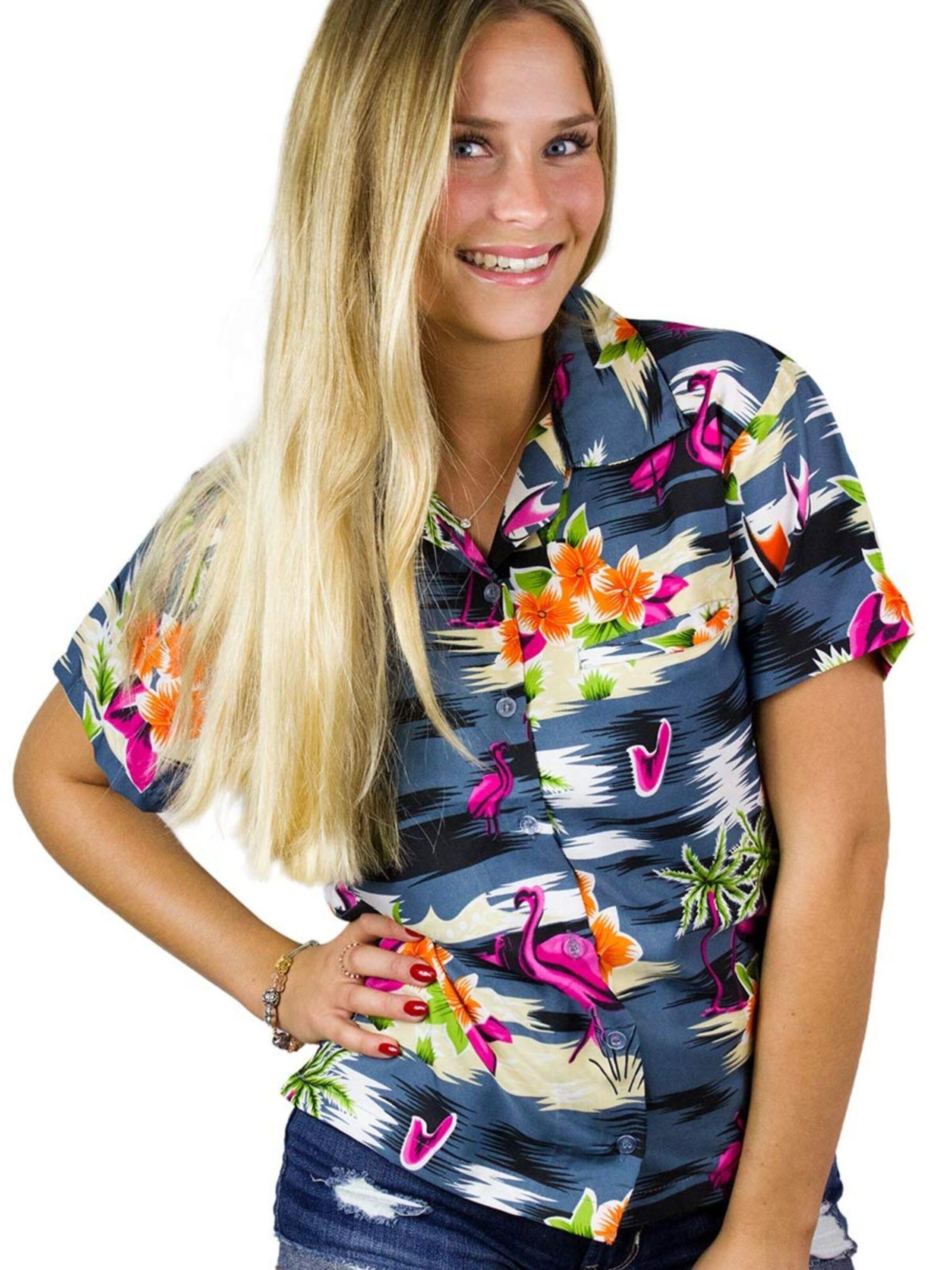 Camicia da donna 'Flamingos' di King Kameha in nero