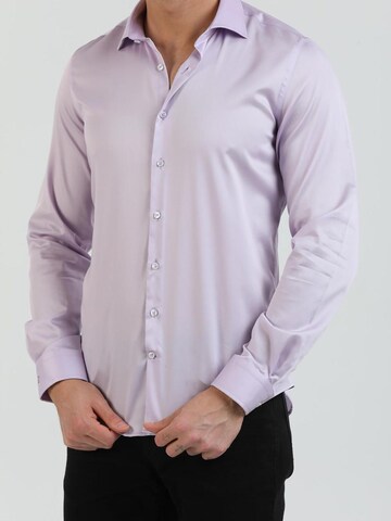Slim fit Camicia business 'Firenze Satin Man Shirt Black' di 7Camicie in lilla
