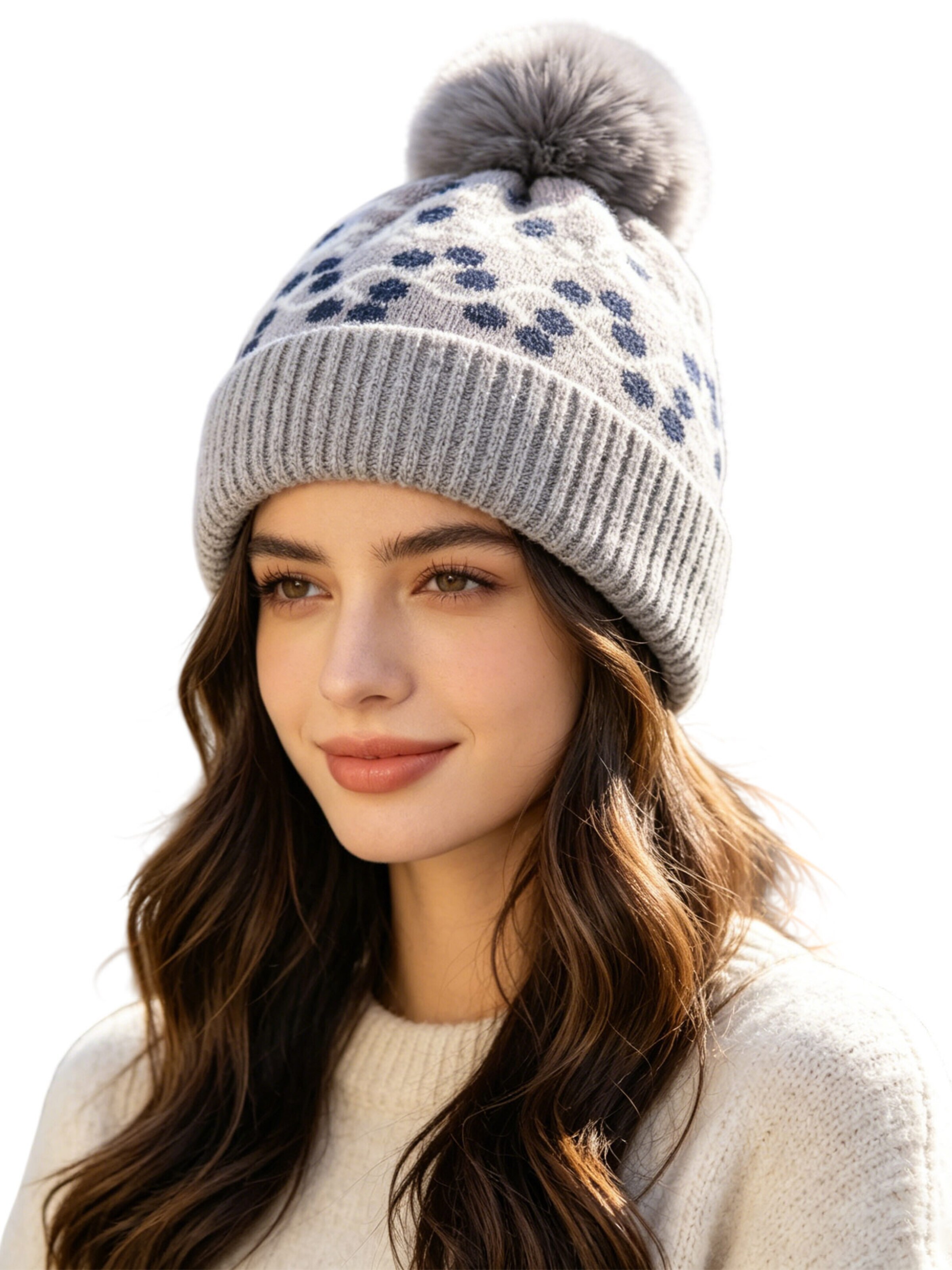 Magicshe Hat 'Warme Strickmütze mit Bommel' in Grey: front