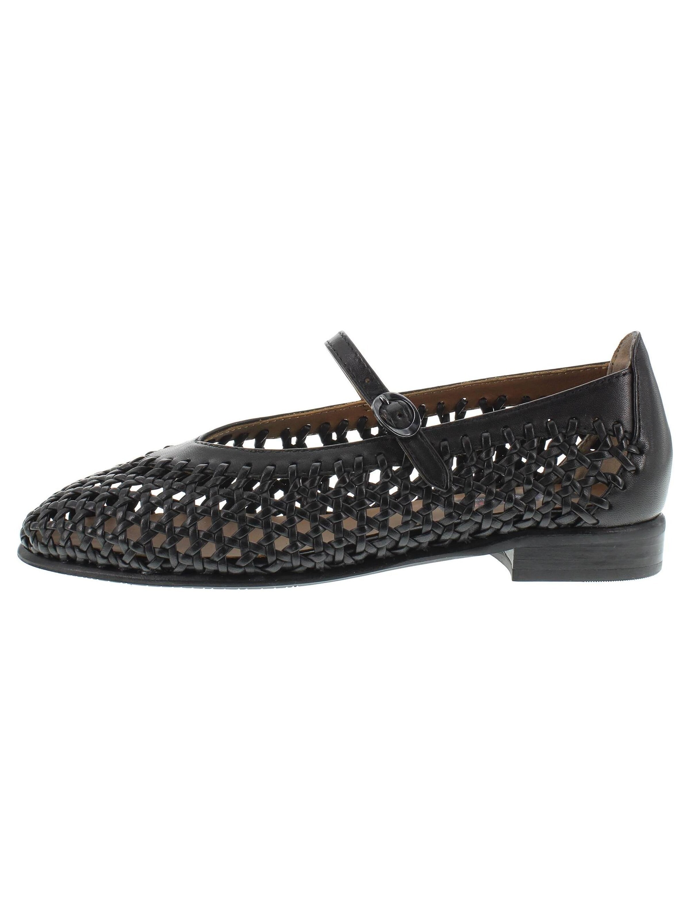 Everybody Ballet Flats with Strap 'MAREN - Spangen-Ballerina in trendigem Flechtmaterial' in Black: front