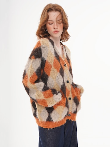 yoligex Pullover 'V-neck Argyle Knit Cardigan - Orange'‌‌‌‌‌‌‌‌‌ in Orange