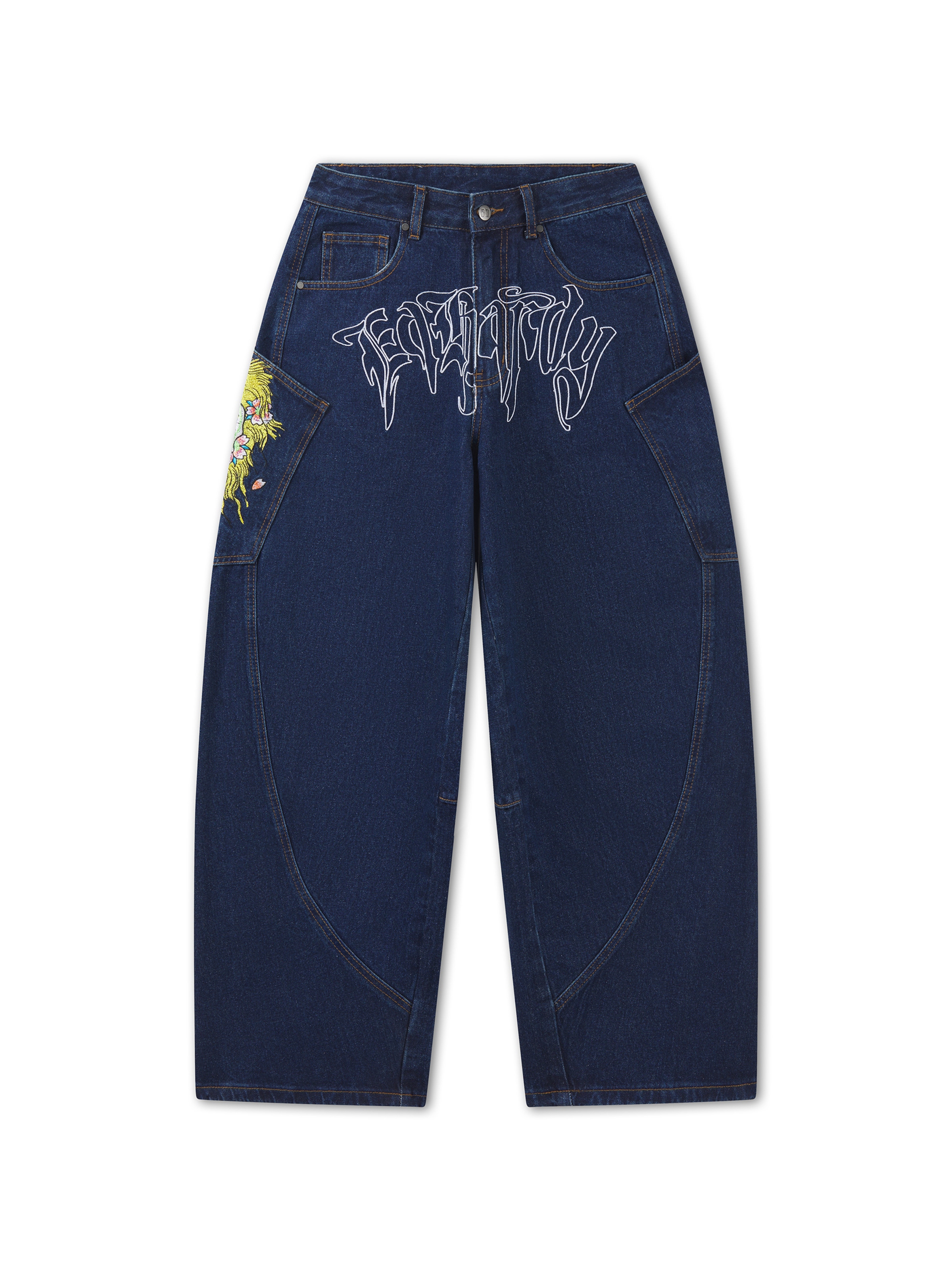 Ed Hardy Loosefit Jeans 'Gothic Skull' in Blau: Vorderseite