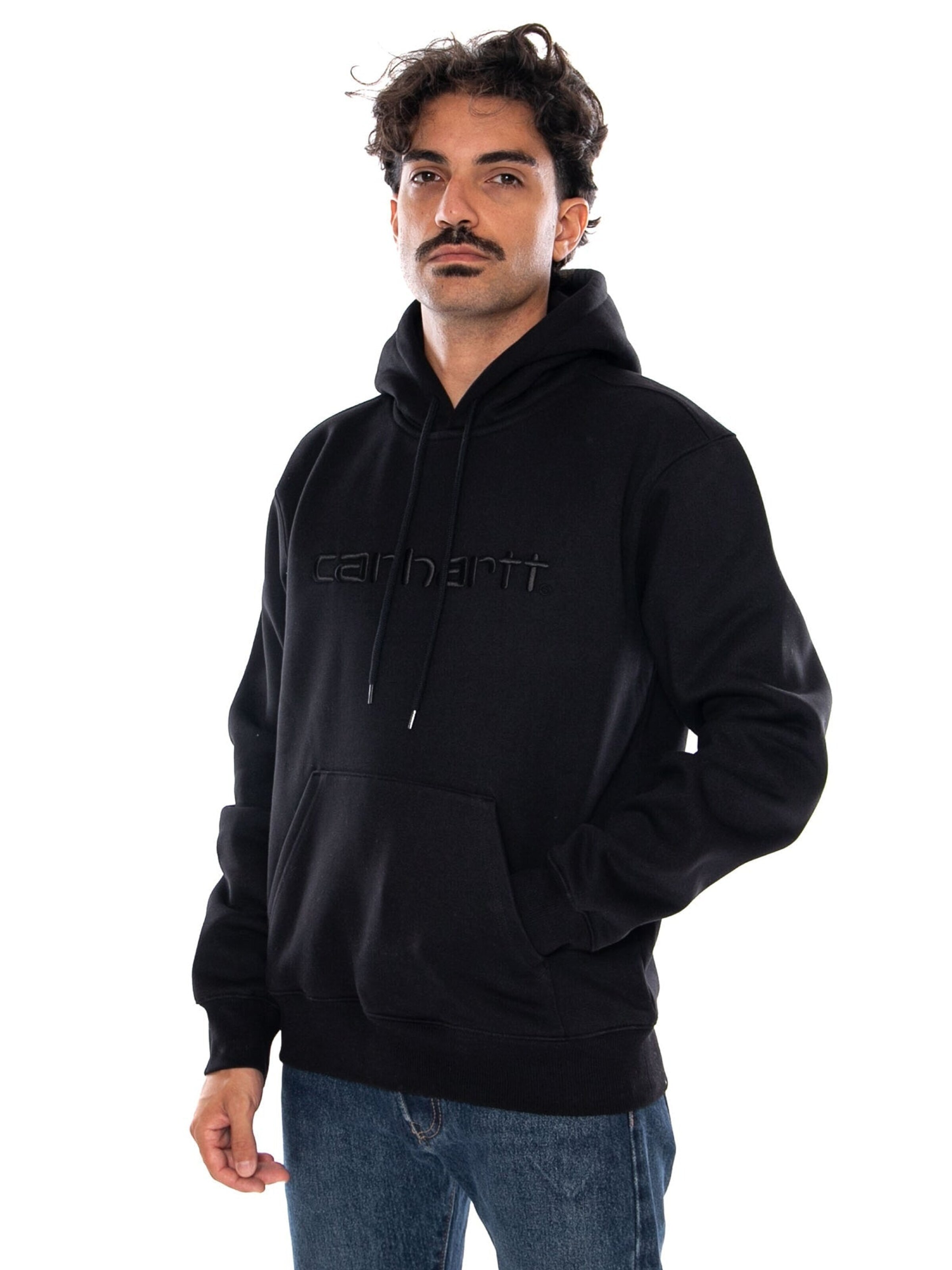 Carhartt WIP Sweatshirt 'HOODED CARHARTT SWEAT BLACK / BLACK' in Zwart