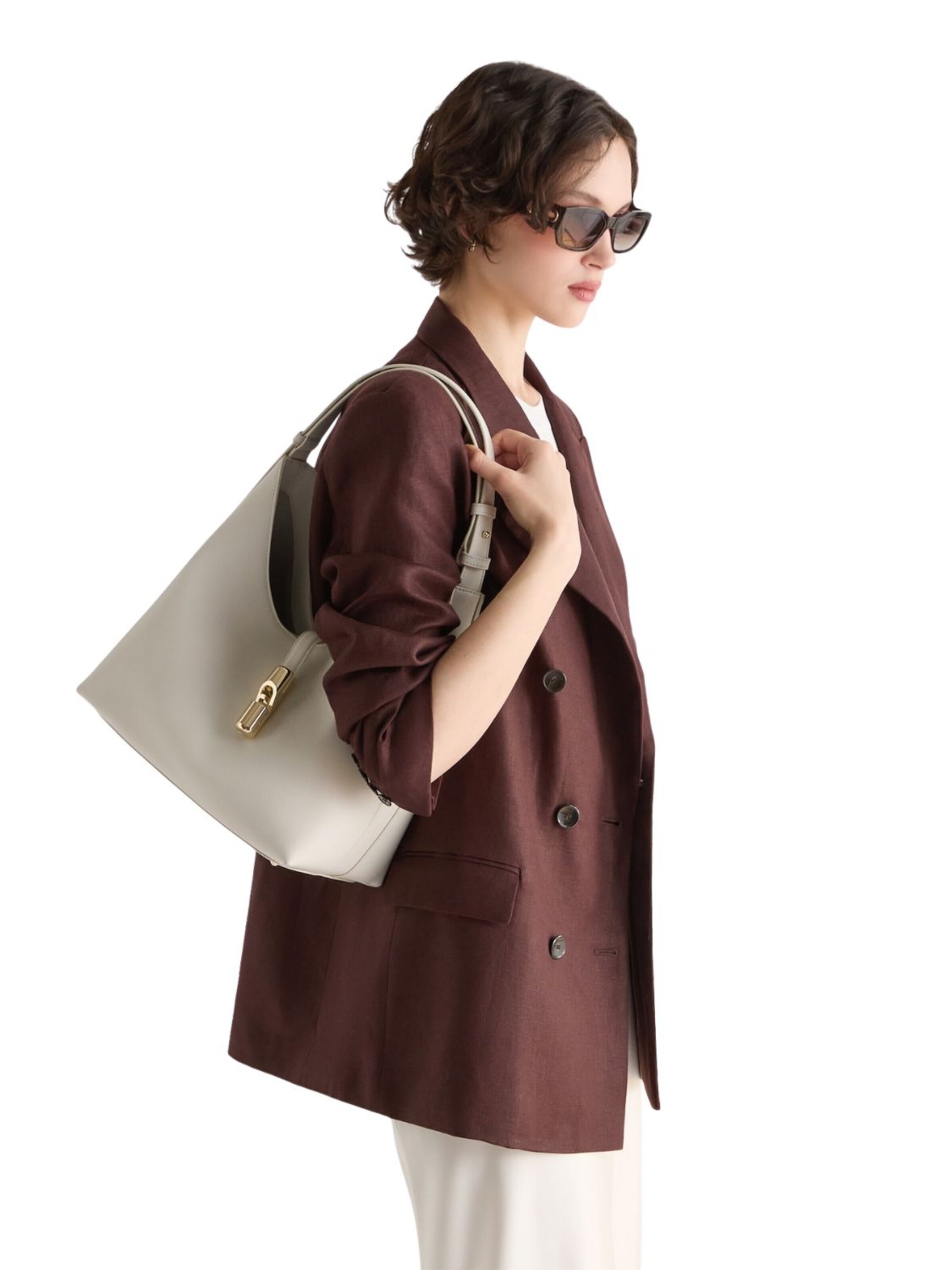 FURLATorba za na rame 'Furla Sac Bandoulière M Goccia Cuir Gris/Blanc' - bijela boja