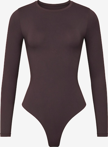 GOD SAVE QUEENS Body 'Second Skin Long Sleeve Crew-Neck Bodysuit' - barna: elől