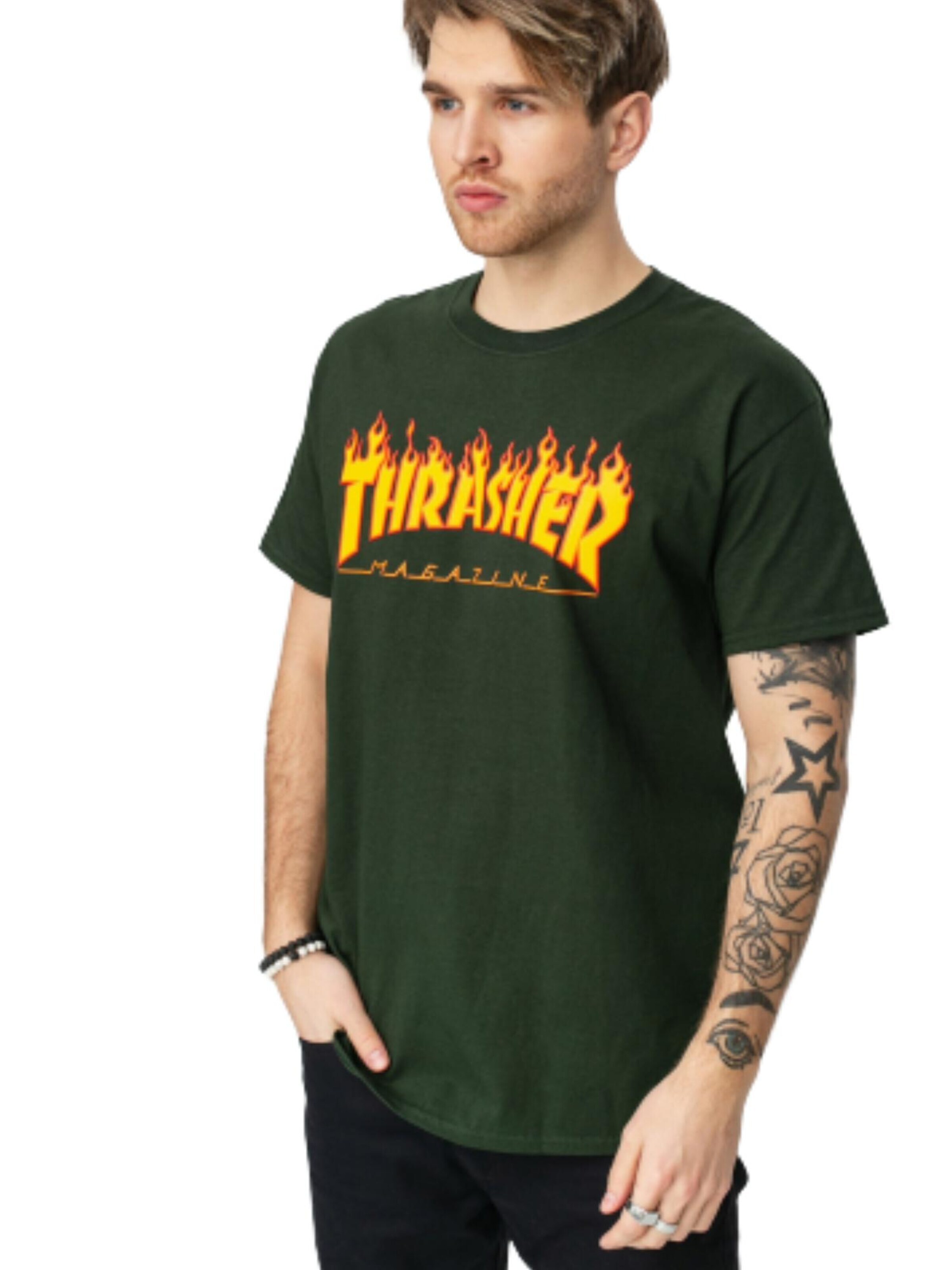 THRASHER T-shirt 'FLAME' i grön