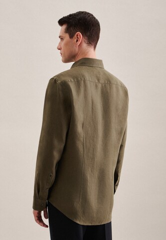 SEIDENSTICKER Slim fit Button Up Shirt 'SMART LINEN' in Green