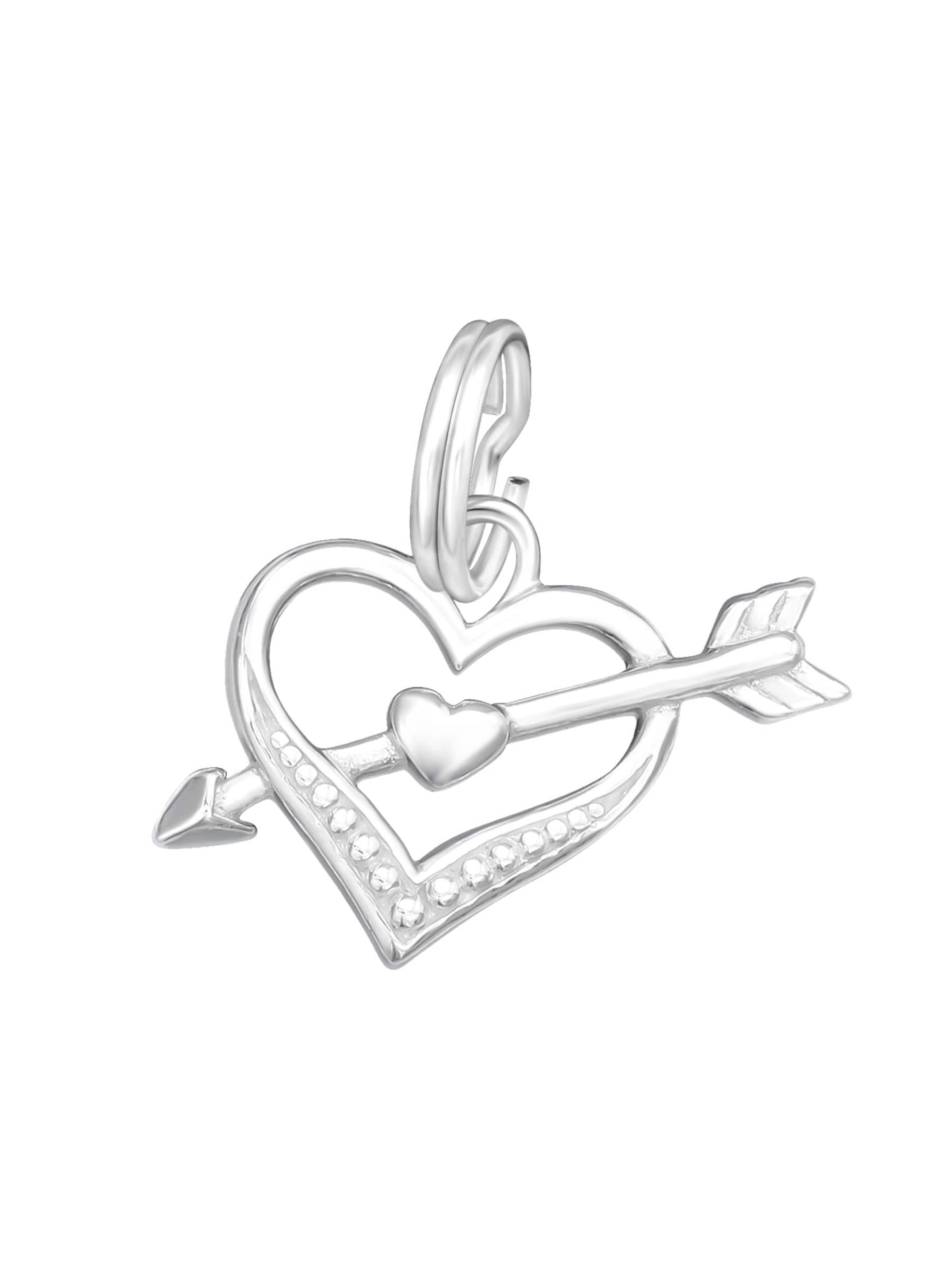 Maxte Anhänger 'Silberner Herz- und Pfeil-Charm mit Spaltring'‌‌‌‌‌‌‌ in Silber: Vorderseite