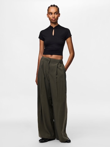 PIECES Wide leg Pleat-front trousers 'PCCarla' in Green