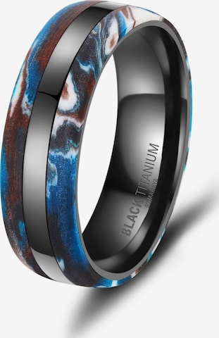 MARRYA Ring 'MARRYA BT-16 Black Titanium Ocean Blue Edition' in Zwart: voorkant