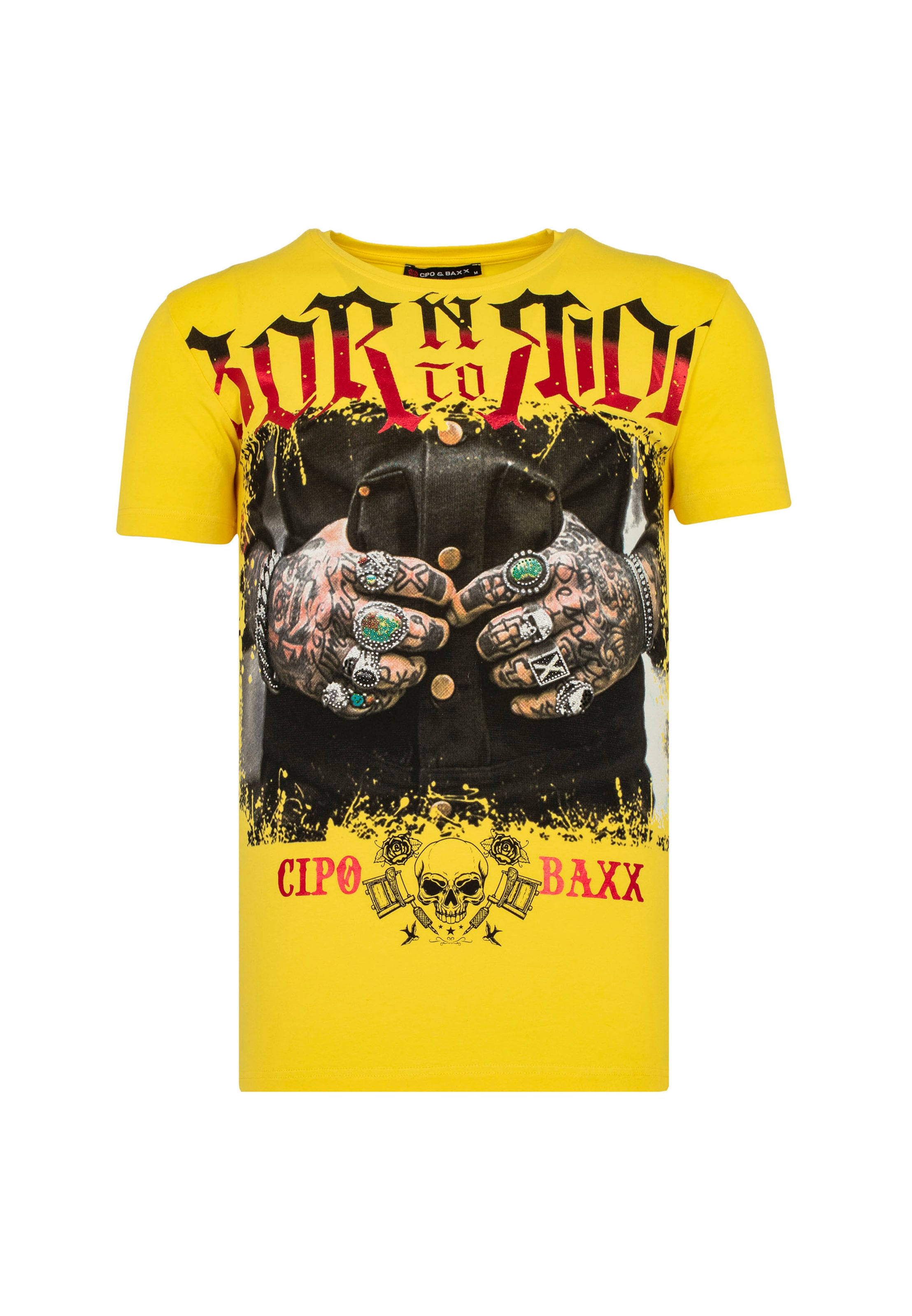 Männer Shirts CIPO & BAXX T-Shirt TOUGH RIDER mit grafischem Print in Gelb - SQ12083