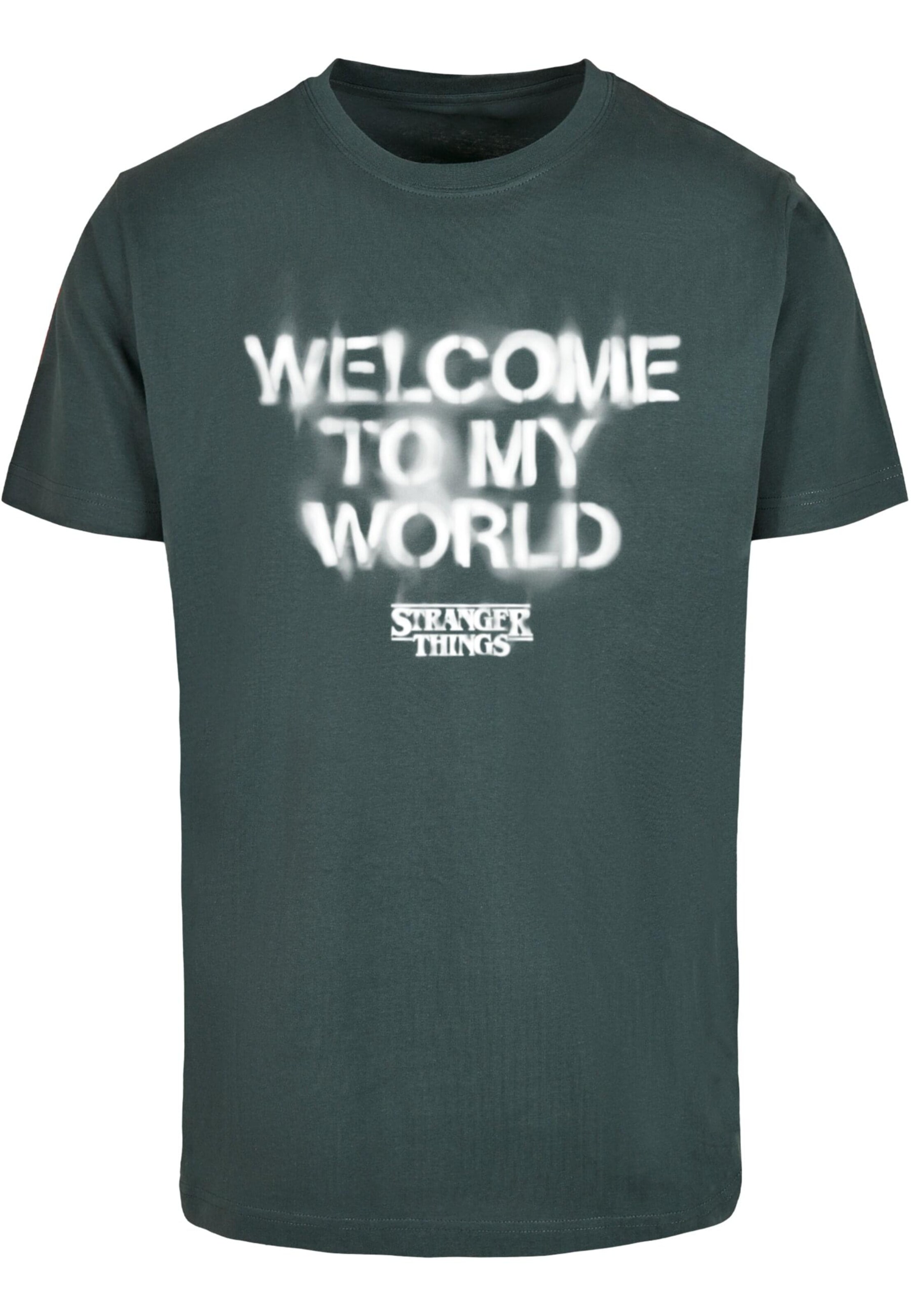 ABSOLUTE CULT Shirt 'Stranger Things - Welcome To My World' in Groen: voorkant
