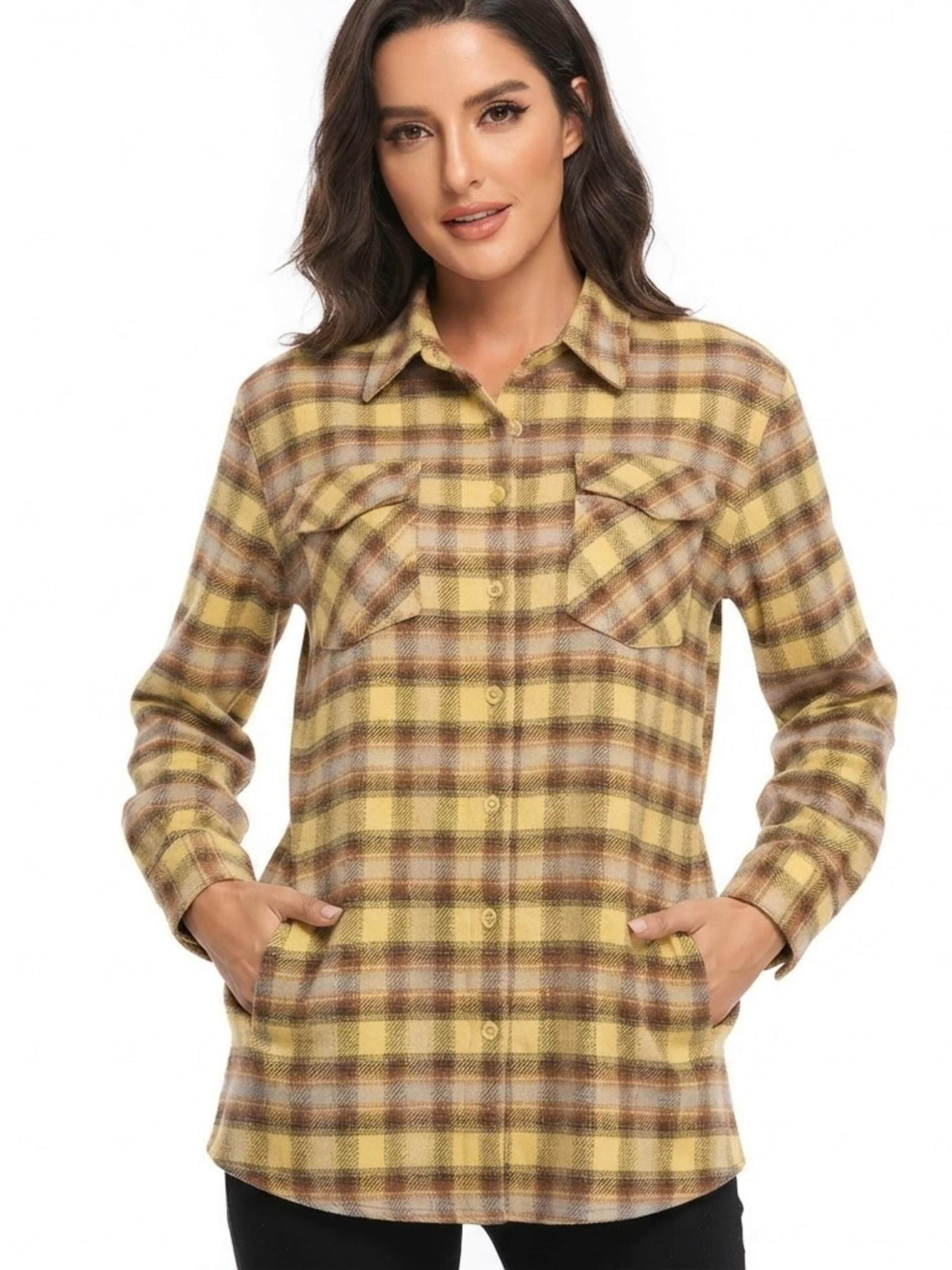 Chemisier 'Women's flannel shirt with 4 Pockets' Radwa en jaune