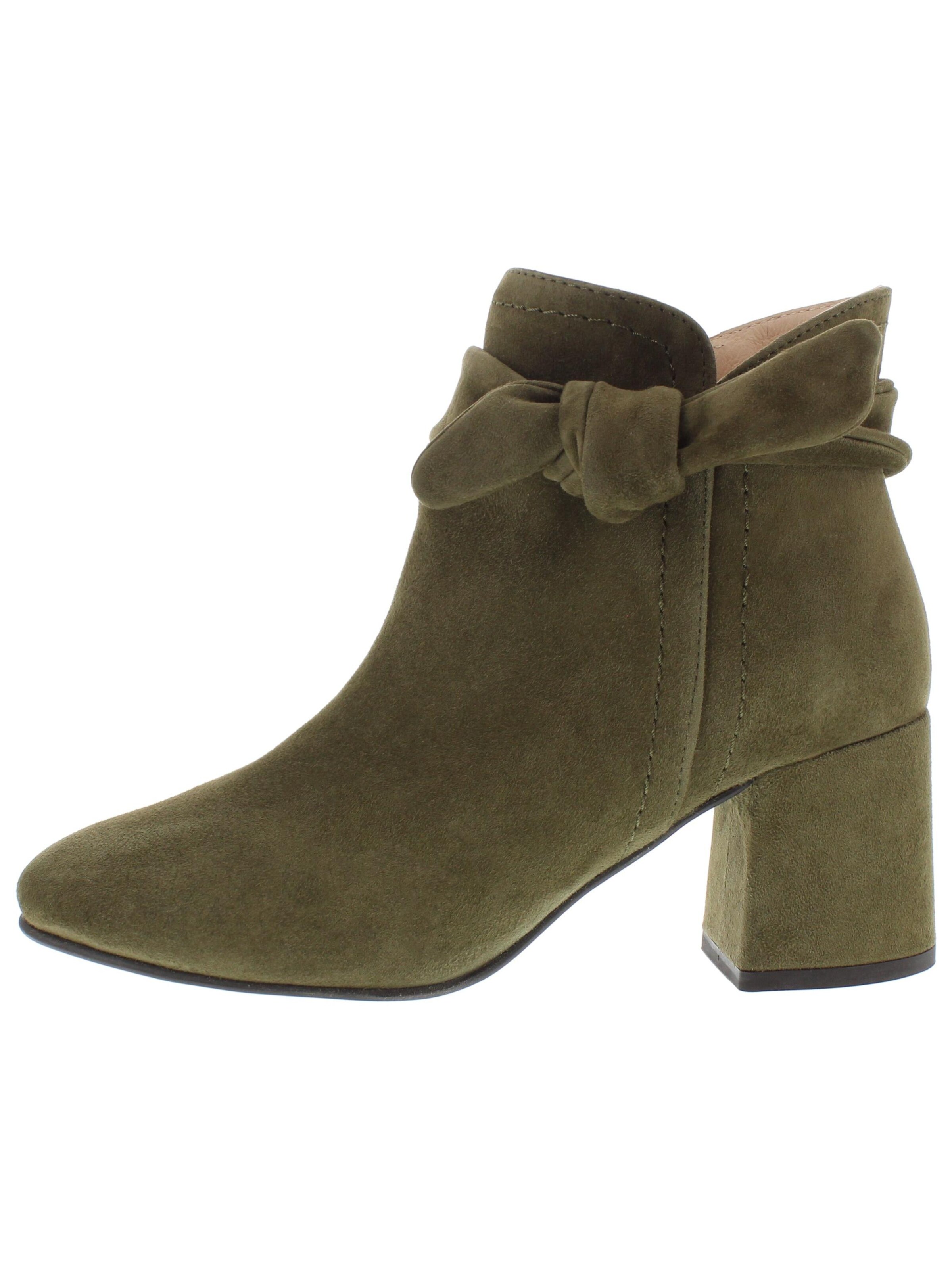 XAVER LUIS Schuhmanufaktur Booties 'RINA - edle Stiefelette mit Blockabsatz' in Green: front