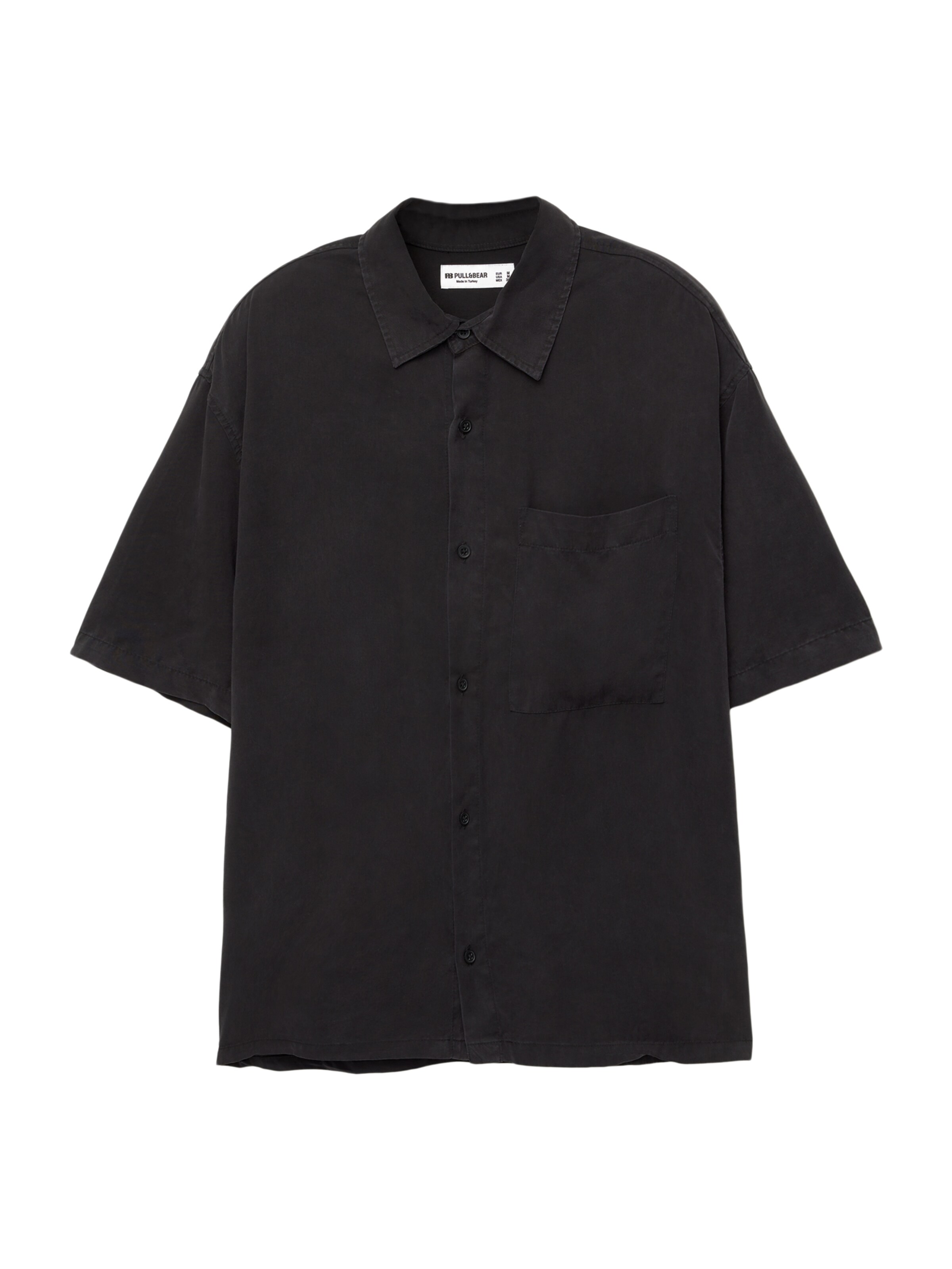 Pull&Bear Comfort fit Button Up Shirt in Black: front