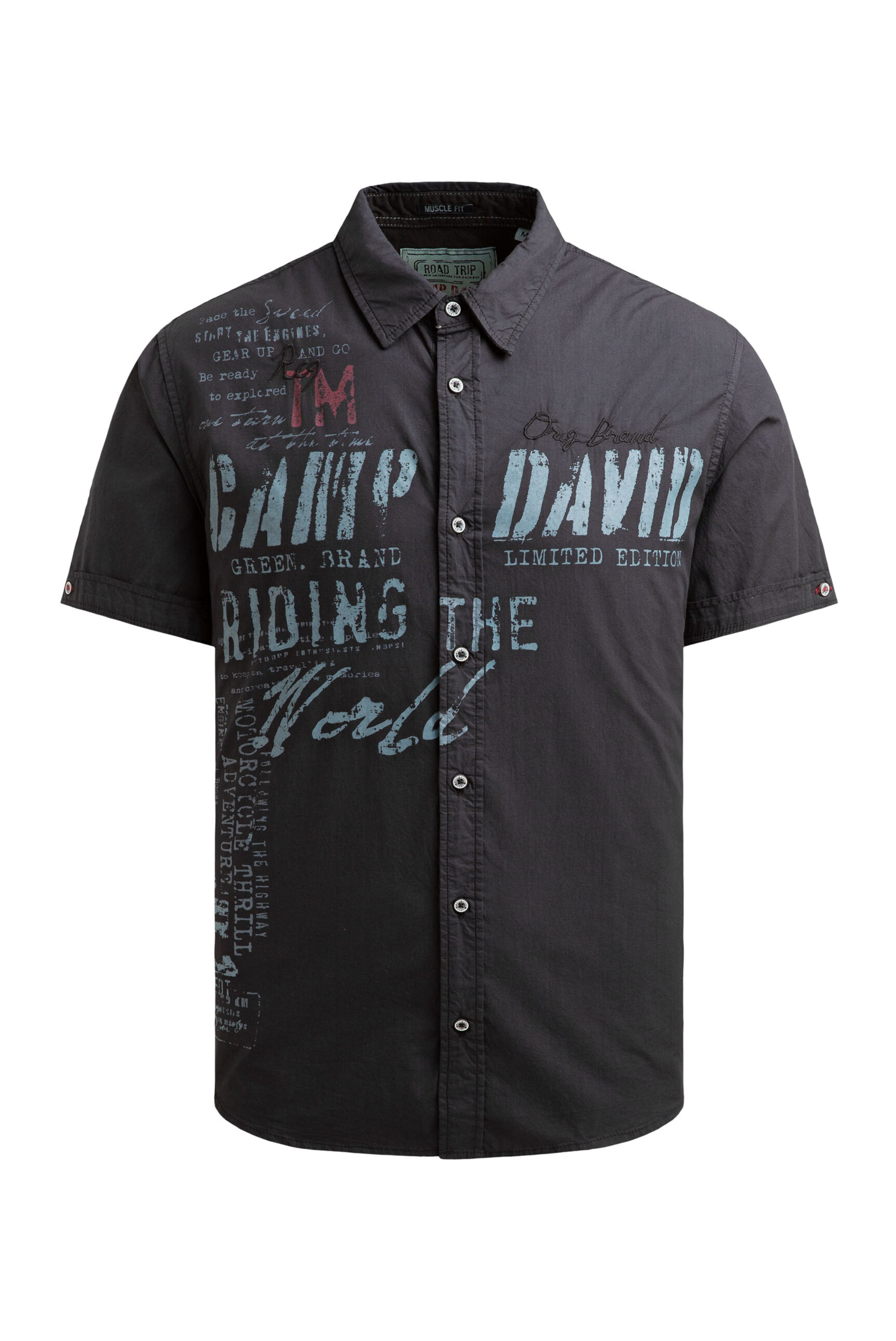 CAMP DAVID Regular fit Button Up Shirt in Black: front