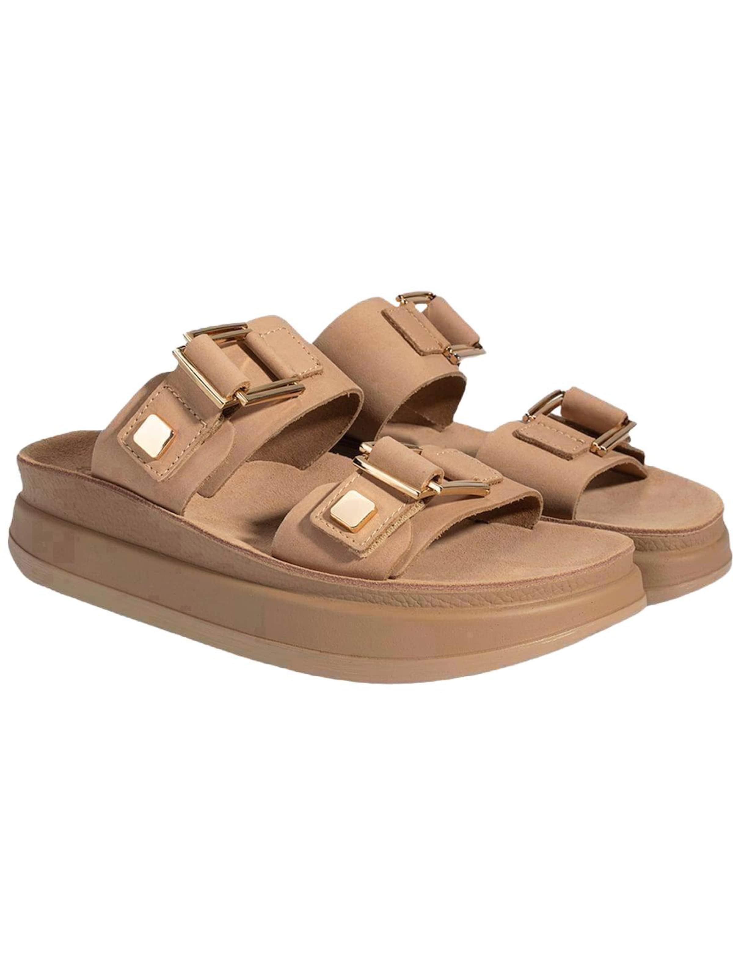 Desa - Zapatillas de casa 'DESA Damen-Keilsandalen aus Nubukleder mit Schnallendetail' en beige