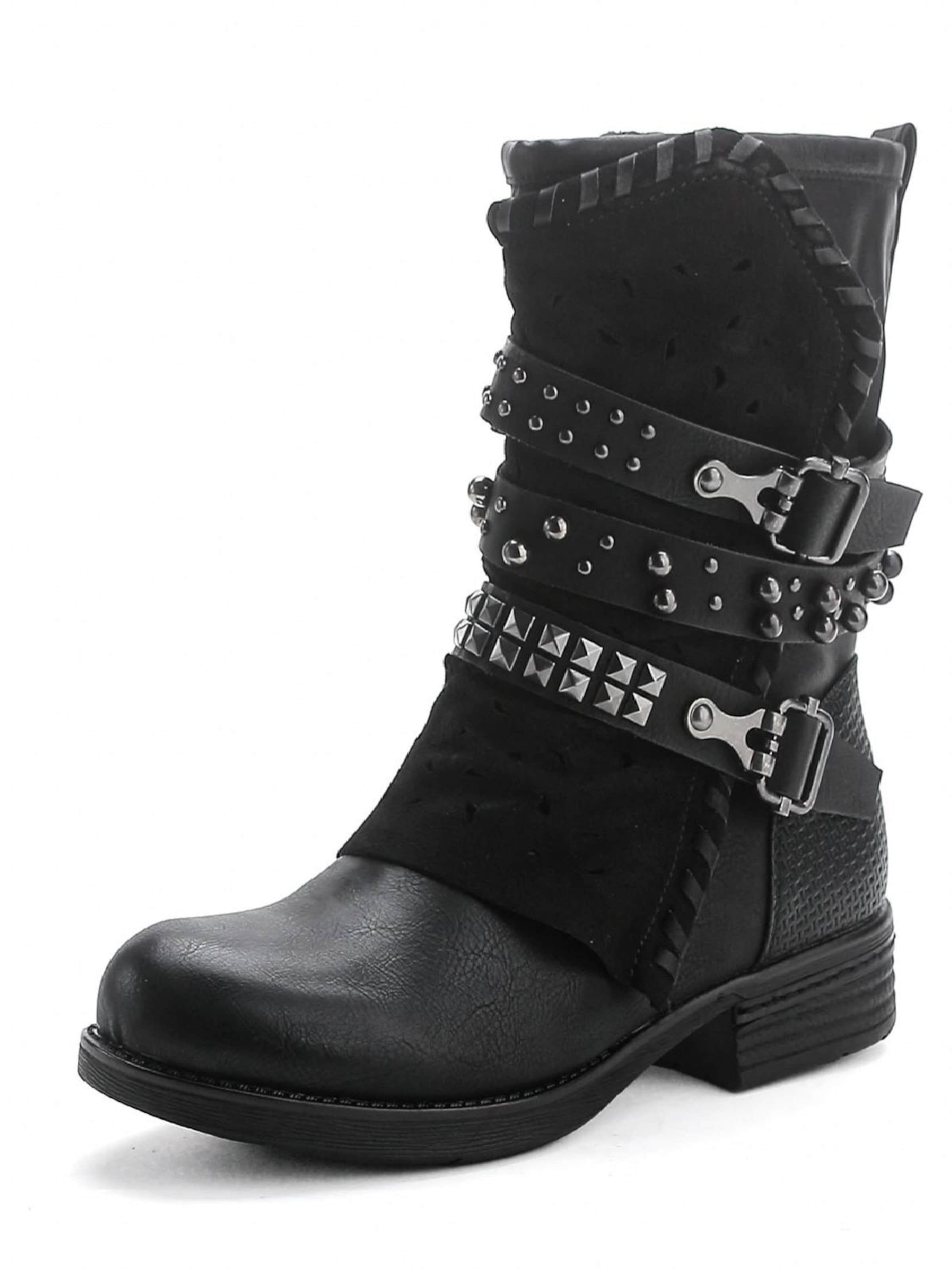 Pogolino Boots 'Damen Biker Boots Stiefeletten mit Nieten ST15'‌‌‌‌‌‌ in Schwarz: Vorderseite
