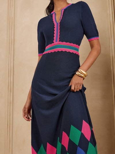 love & roses Knit dress in XS in Navy / Emerald / Pink, Item view