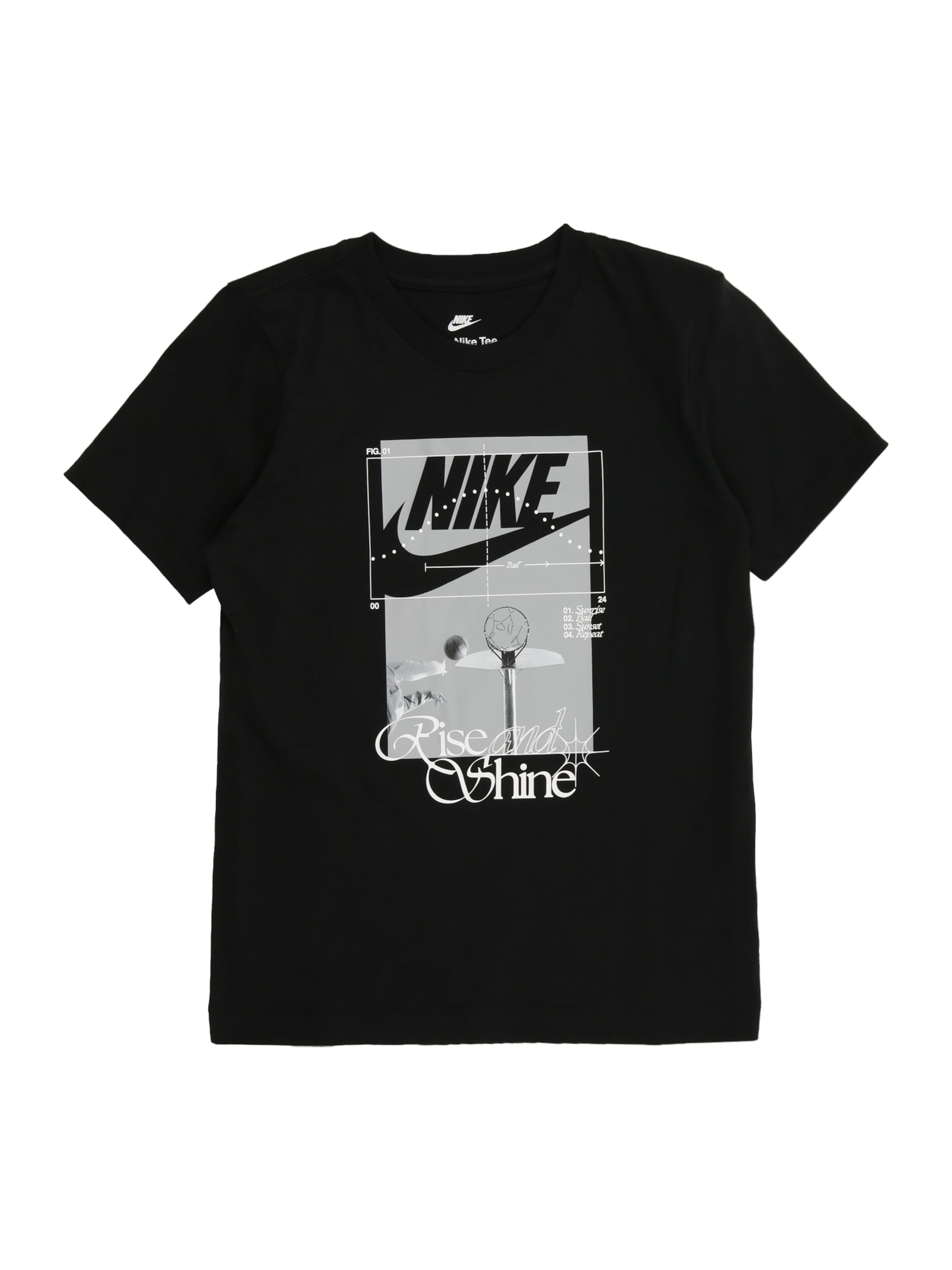 Nike Sportswear T-shirt 'RISE AND SHINE' i svart: framsida