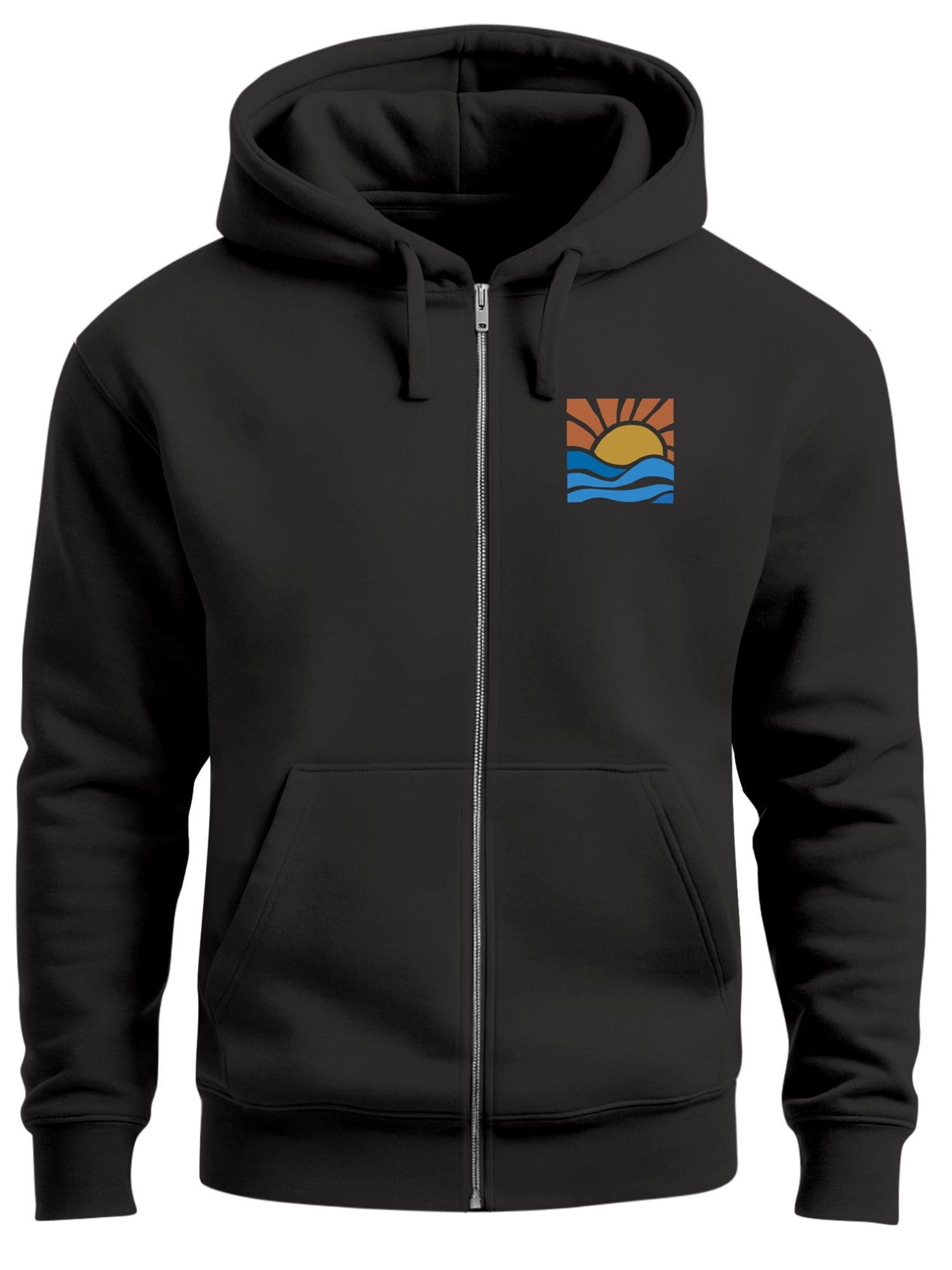 Neverless Zip-Up Hoodie 'Sun Wave Batch' in Black: front
