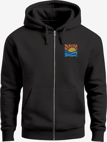 Neverless Zip-Up Hoodie 'Sun Wave Batch' in Black: front