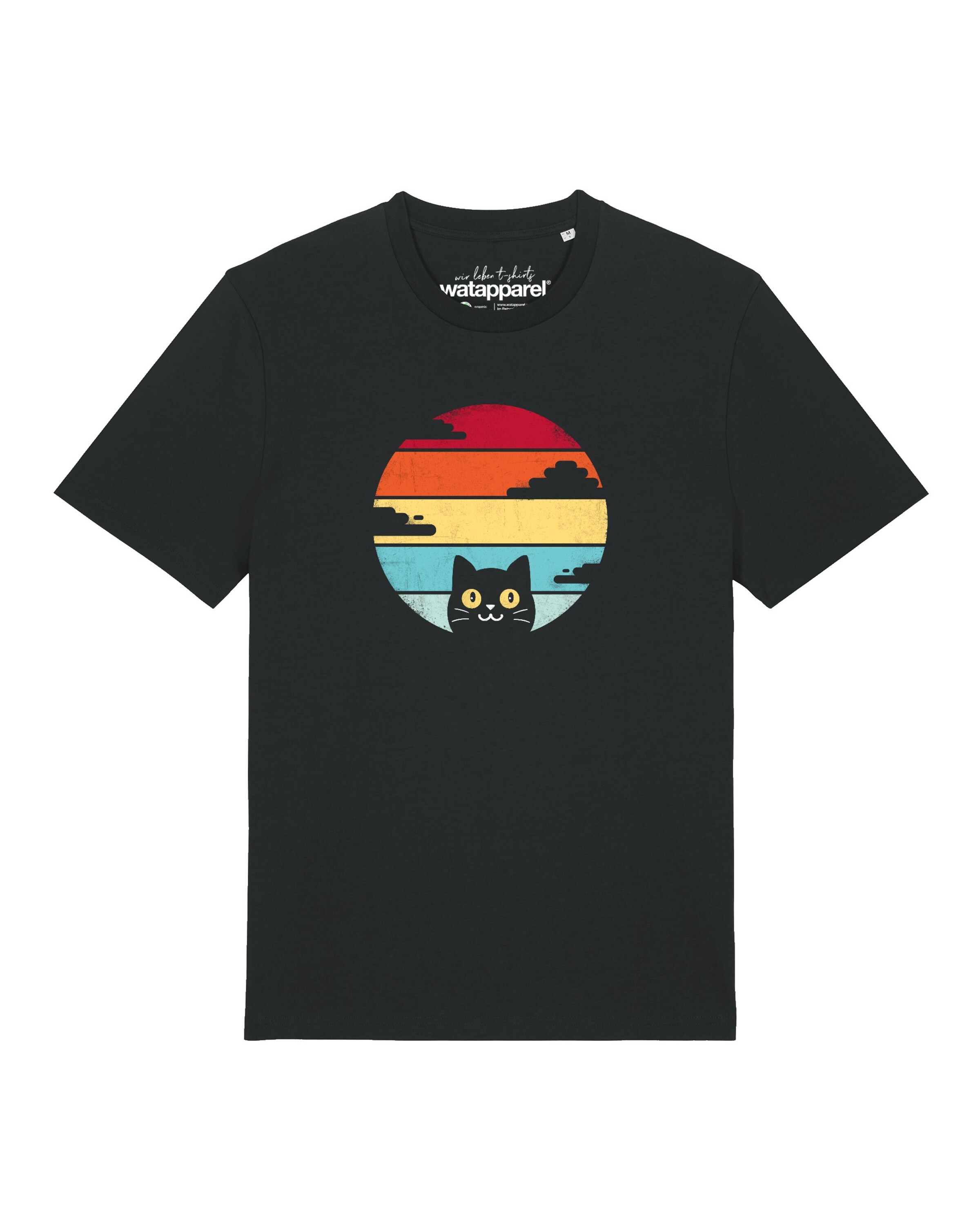 Watapparel Shirt ' Retro Sunset Cat ' in Zwart: voorkant