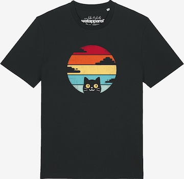 Watapparel Shirt ' Retro Sunset Cat ' in Zwart: voorkant