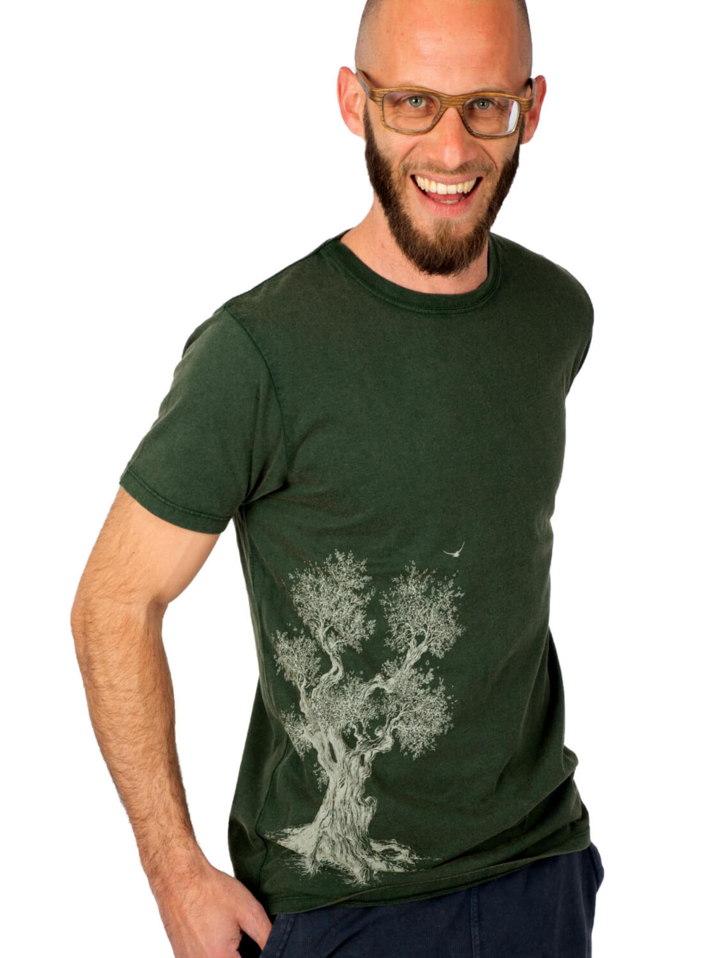 Life-Tree Shirt 'Organic Fairwear Olive Tree' in Green