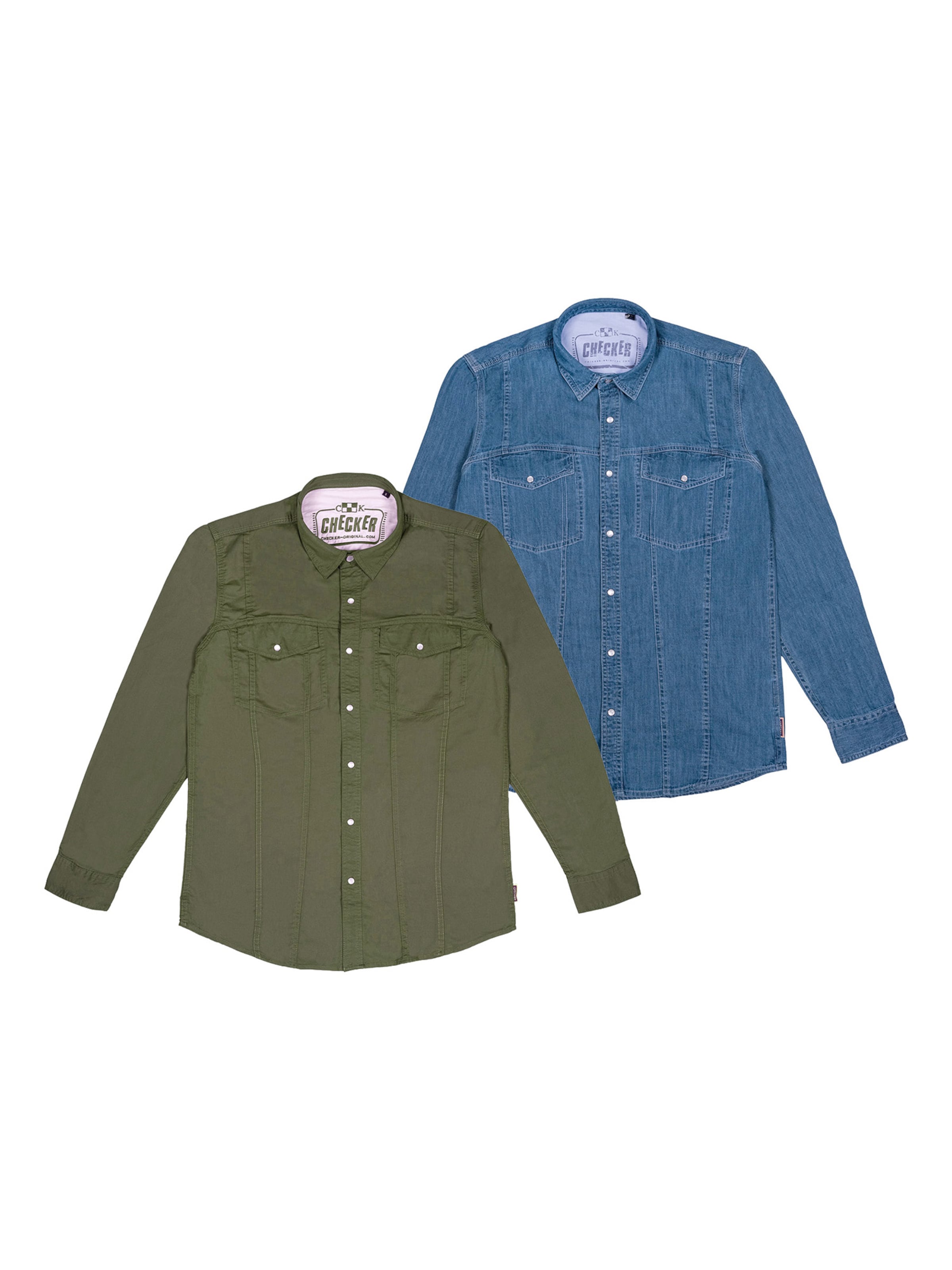 Checker Regular Fit Hemd ' Dynasty Denim ' in Blau: Vorderseite