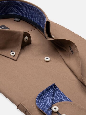 Slim fit Camicia business 'Leonardo Sport Poplin Stretch Man Shirt Brown' di 7Camicie in marrone