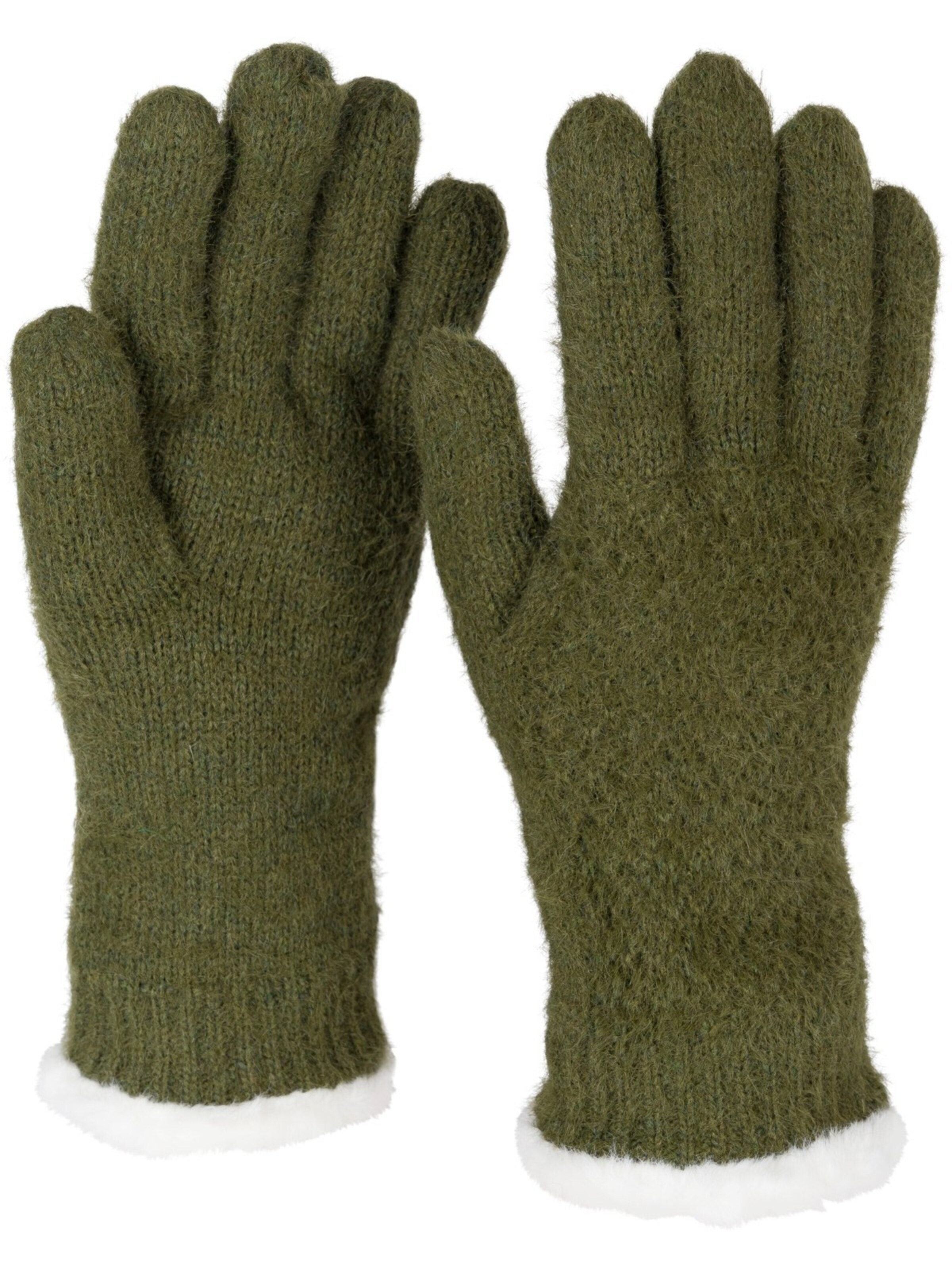 styleBREAKER Fingerhandschuhe 'Strickhandschuhe mit Reiskornmuster und Fleece'‌‌‌ in Grün: Vorderseite