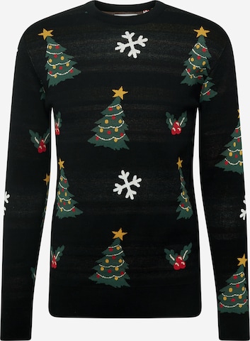 Kronstadt Regularny krój Sweter 'Christmas' w kolorze czarny: przód