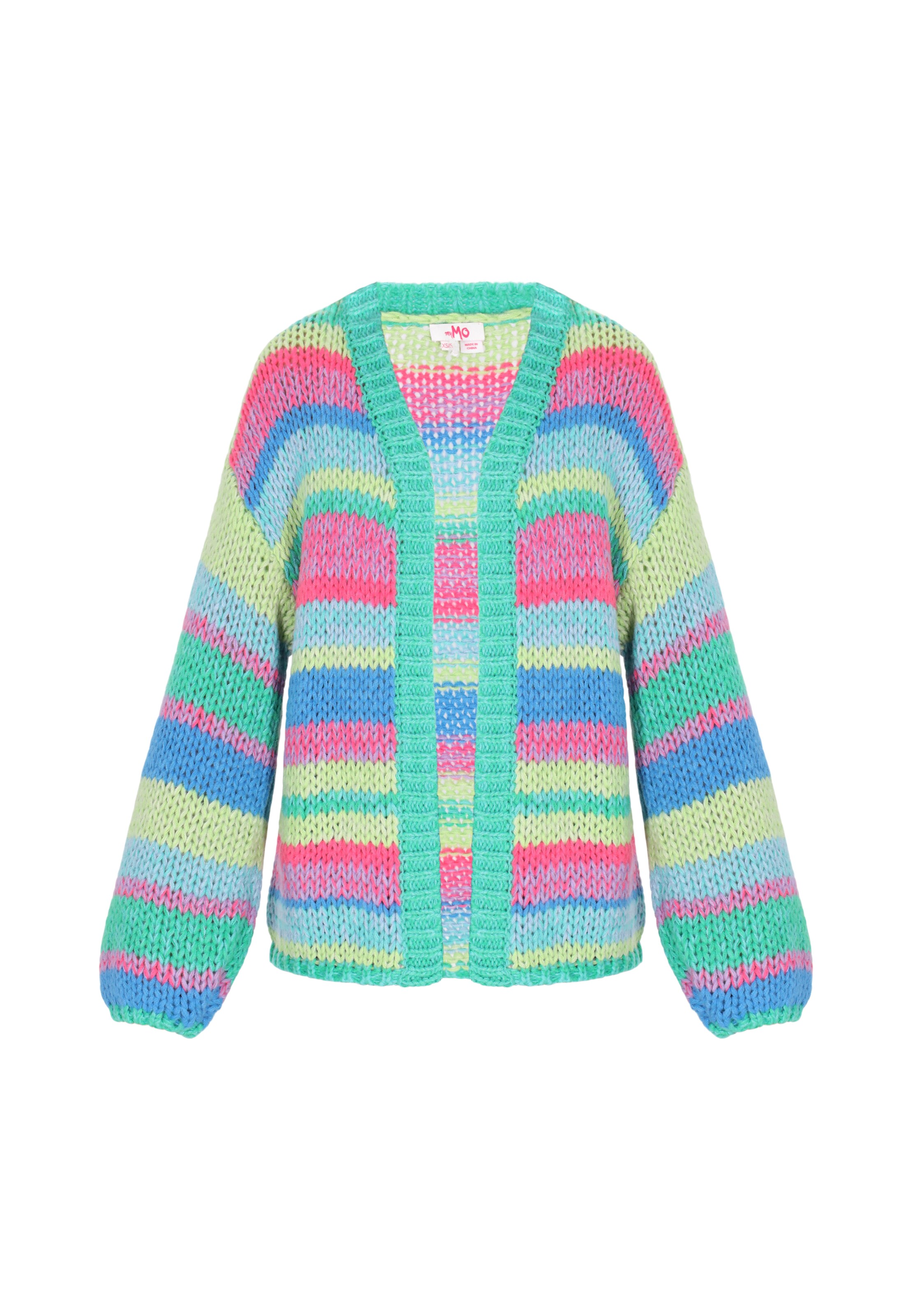Kardiganas iš MYMO, spalva – mėlyna / šviesiai geltona / žalia / rožinė, Prekių apžvalga