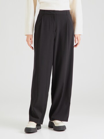 PIECES Wide leg Pleat-front trousers 'PCPRUISA' in Black: front