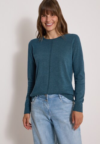 CECIL Basic Pullover mit Rundhals in Unifarbe in Blau: Vorderseite